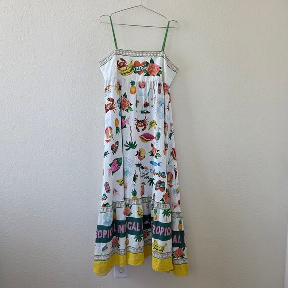 Rachel Zoe Maxi Dress Tropical Print Sleeveless White Multicolor Women Size L - Picture 1 of 11